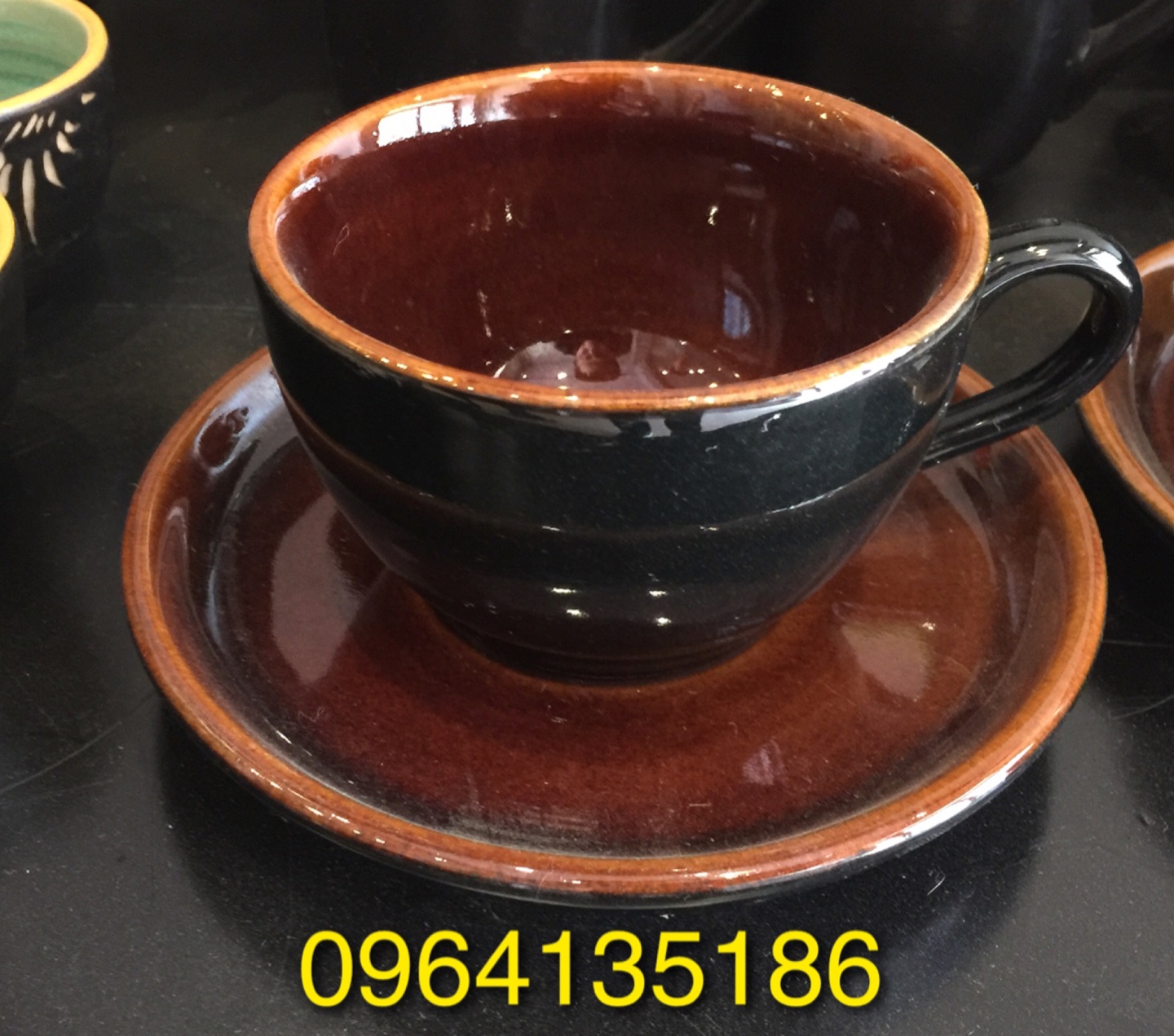 Set cốc capuchino màu đen bóng gốm sứ Bát Tràng