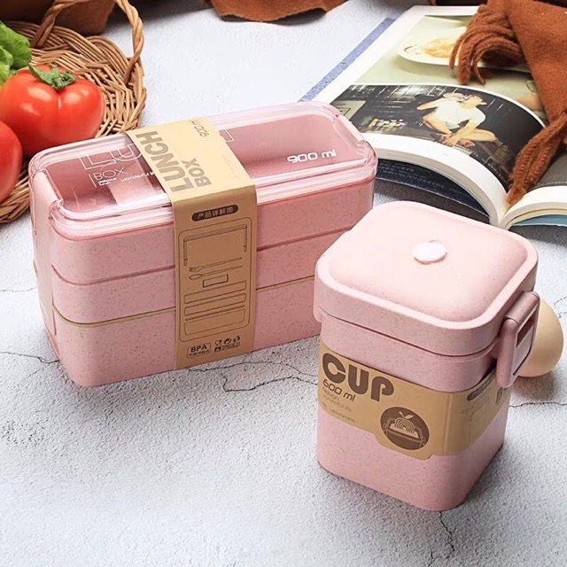 Hộp đựng cơm giữ nhiệt 3 TẦNG lúa mạch cao cấp 900ml