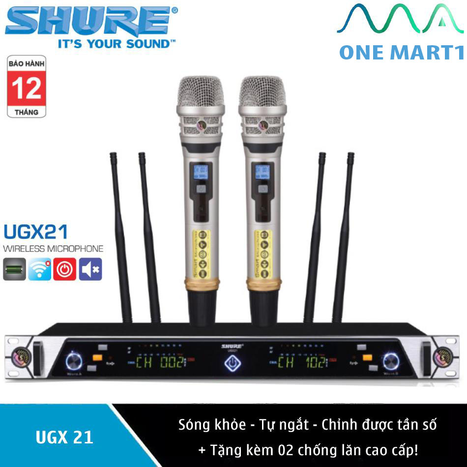 Mua Dàn Micro Karaoke chuyên nghiệp và gia đình, hội trường, kịch nói, giảng dạy, micro hát karaoke UGX 21 mic 4 râu chuyên nghiệp, micro không dây karaoke cho gia đình, Micro Không Dây SHURE UGX 21.