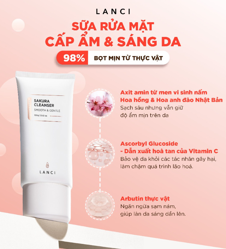Sữa Rửa Mặt Dịu Nhẹ Lanci Sakura Cleanser Smooth & Gentle