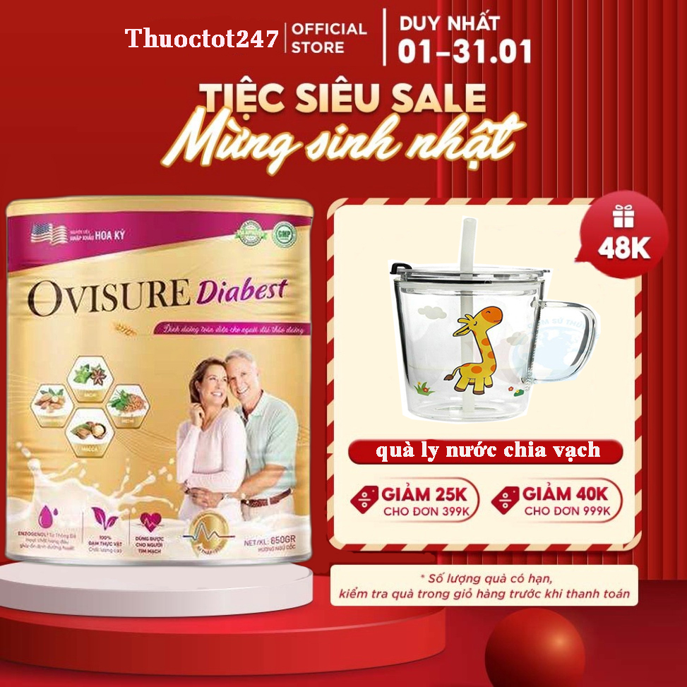 Sữa hạt tiểu đường Ovisure Diabest lon 650g chính hãng date mới