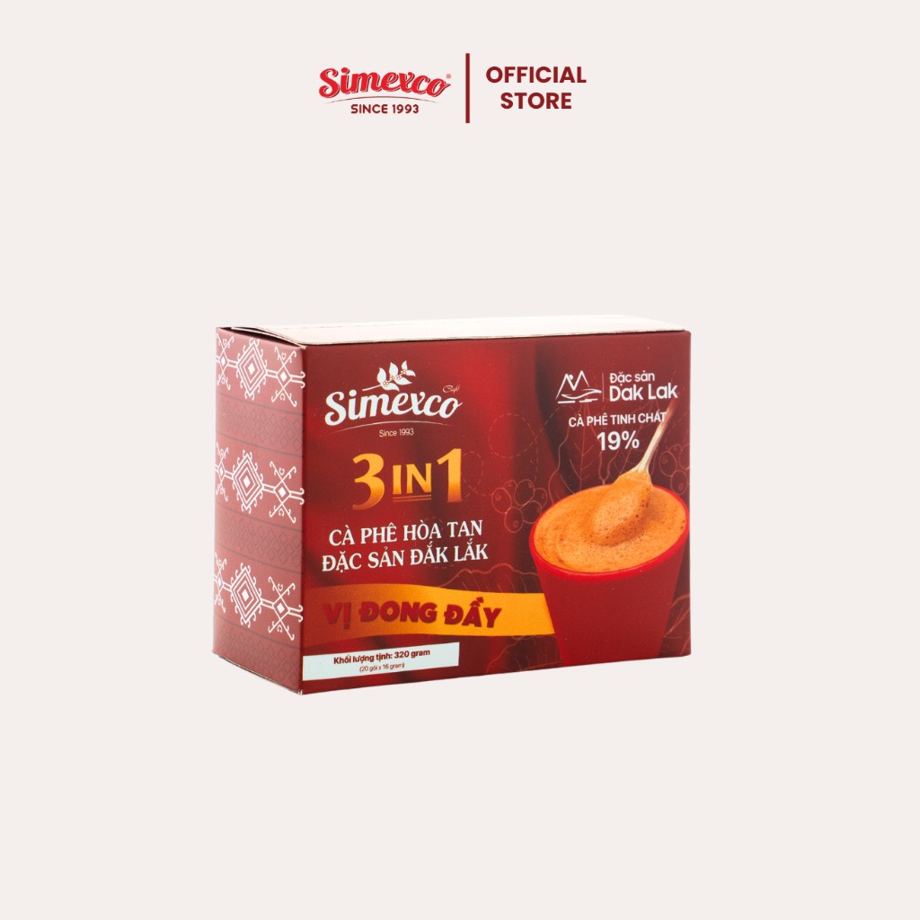 Cà phê hòa tan Simexco 3in1 Cà phê sữa (20 gói x 16g)