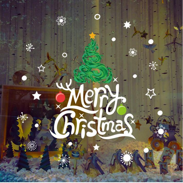 [HCM]Decal Trang Trí Thông Xanh Phong Cách Kèm Chữ Merry Christmas Trắng