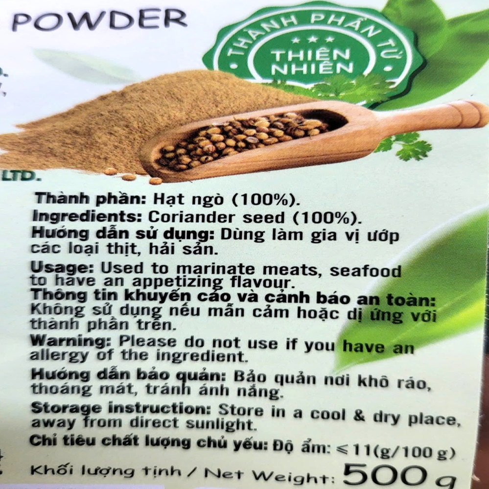 VIANCO (gói NGÒ 500g) BỘT HẠT NGÒ Coriander Seed Powder