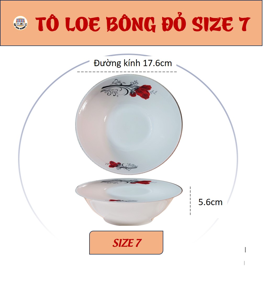 Tô loe gốm sứ họa tiết Hoa đỏ