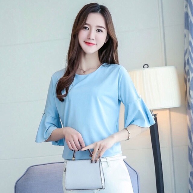 [HCM]Áo Kiểu Nữ Tay  Loe 3 Màu Dễ Thương