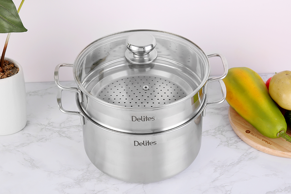 xửng hấp 2 tầng inox 24 cm Delites