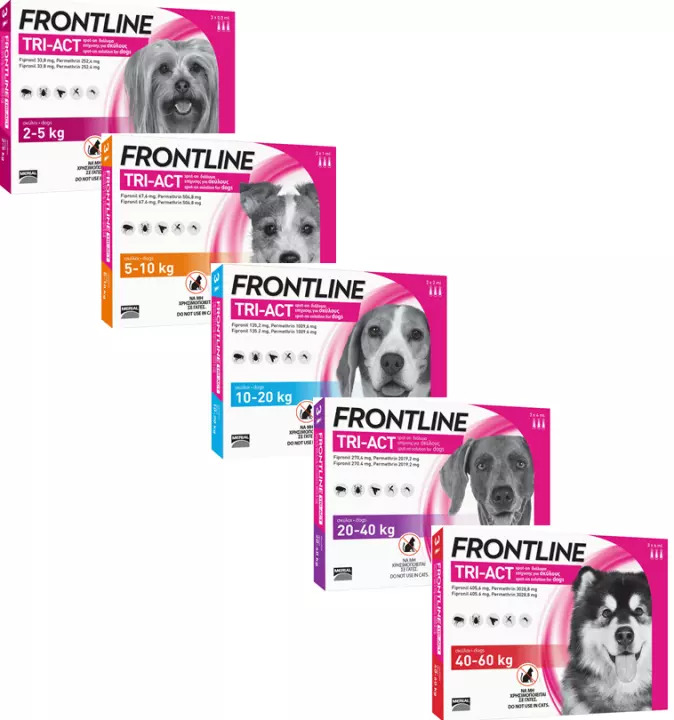 FRONTLINE TRI-ACT: TRỊ VE, RẬN, RUỒI, MUỖI CHO CHÓ ( hộp 3 tuýp)