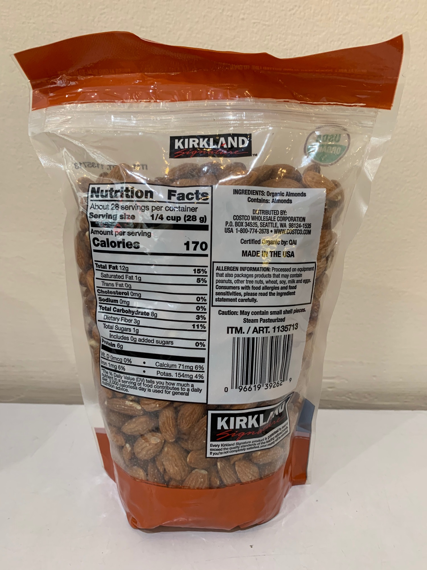 Hạnh nhân hữu cơ Kirkland (organic Almonds - 0,771kg)