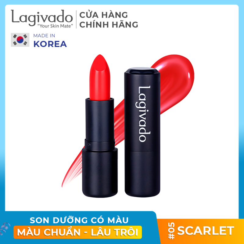 Son lì pha dưỡng lên màu chuẩn, bền màu, lâu trôi không gây khô, thâm môi Hàn Quốc Lagivado Lip Satin chính hãng có 5 màu son dạng thỏi 3,5g giá rẻ