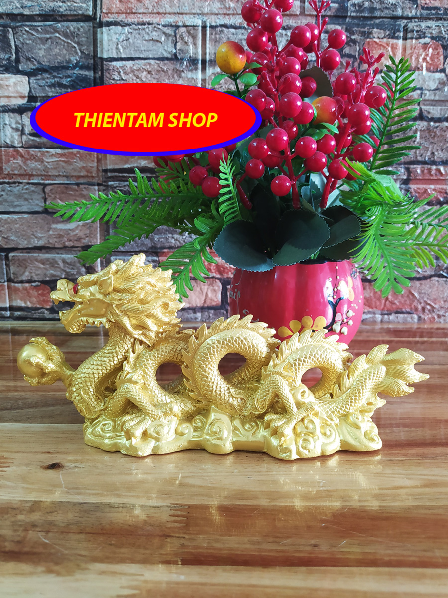 [HCM]Tượng rồng cầm châu đá poly vàng R2000