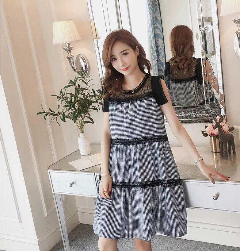 ĐẦM BẦU CARO PHỐI REN 3 TẦNG