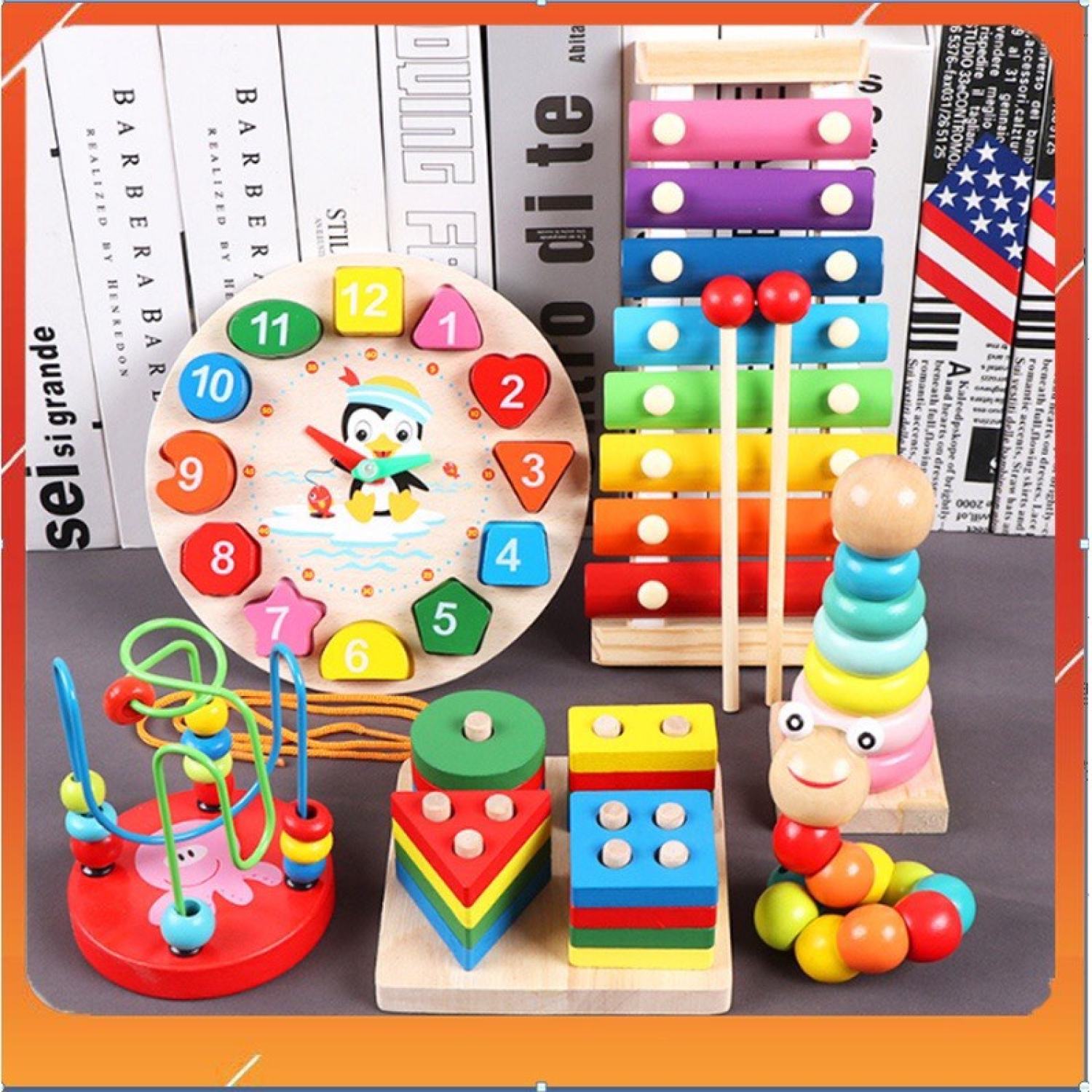 Combo bộ đồ chơi gỗ thông minh phát triển tư duy trí tuệ cho bé - Combo 4 5 6 món đồ chơi Montessori bằng gỗ an toàn
