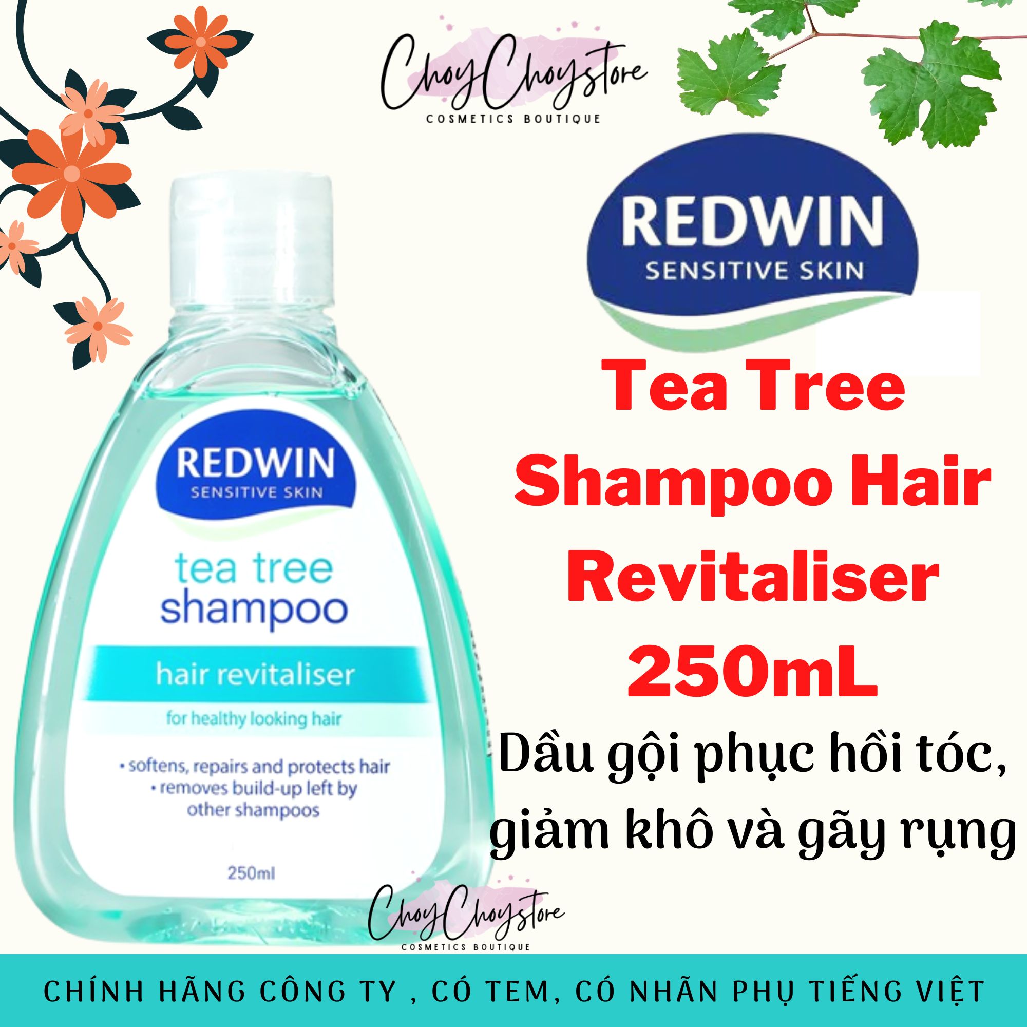 Dầu gội REDWIN Tea Tree Shampoo Hair Revitaliser 250mL - Dầu gội phục hồi, giảm khô, giảm gãy rụng