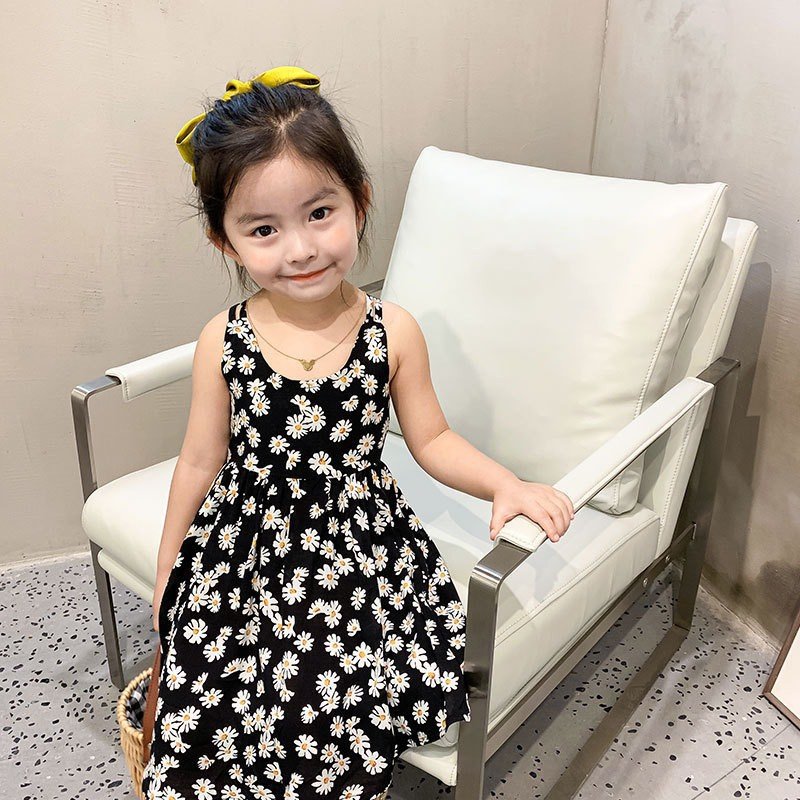 Váy Maxi Vải Lụa Hoa Cúc Lưng Đan Dây Chéo Cực Đẹp Cho Bé Unchi Store (V410)