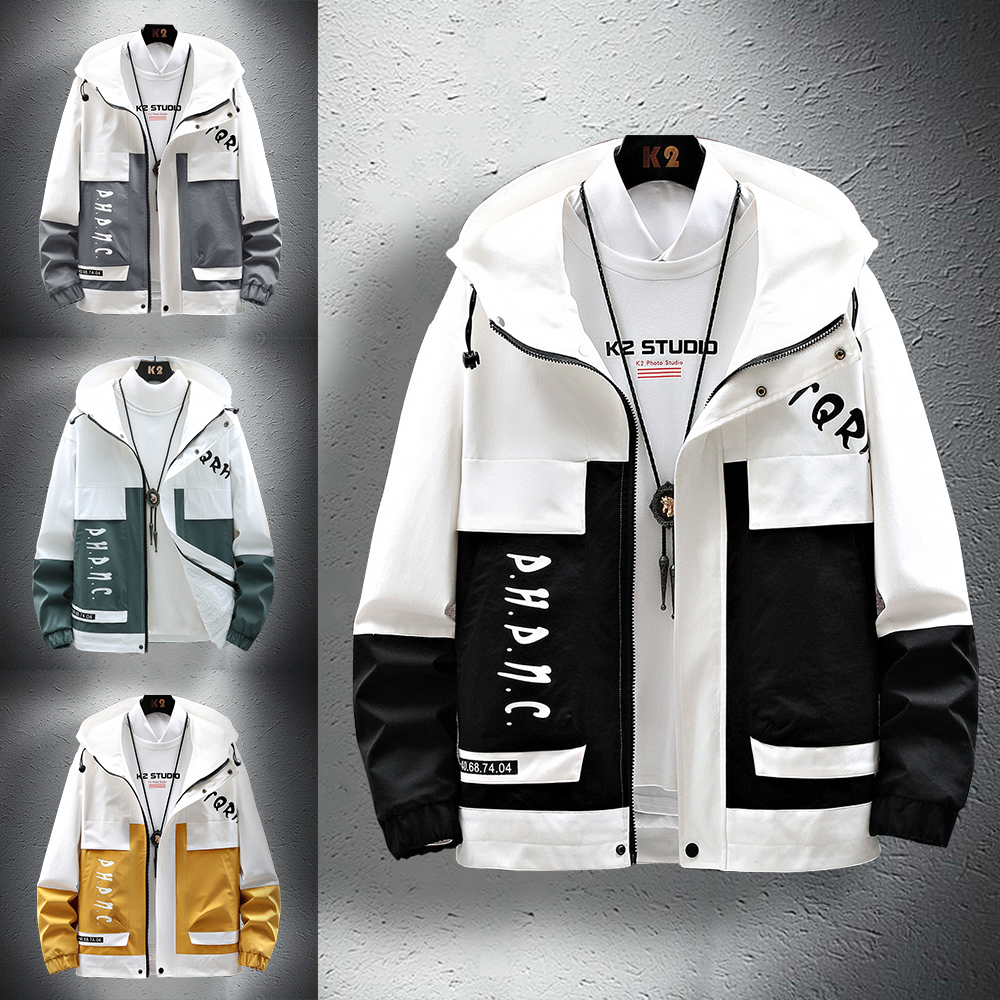 Áo Khoác Bomber Hot Trend Mùa Đông Năm 2024 Áo Khoác Nhẹ Thu Đông Nam Khoá Kéo Phối Chữ K Túi Hộp Giả Có Mũ Trùm Đầu Phong Cách Hàn Quốc Trẻ Trung Thời Trang FASHION4MEN AO KHOAC NAM 133C