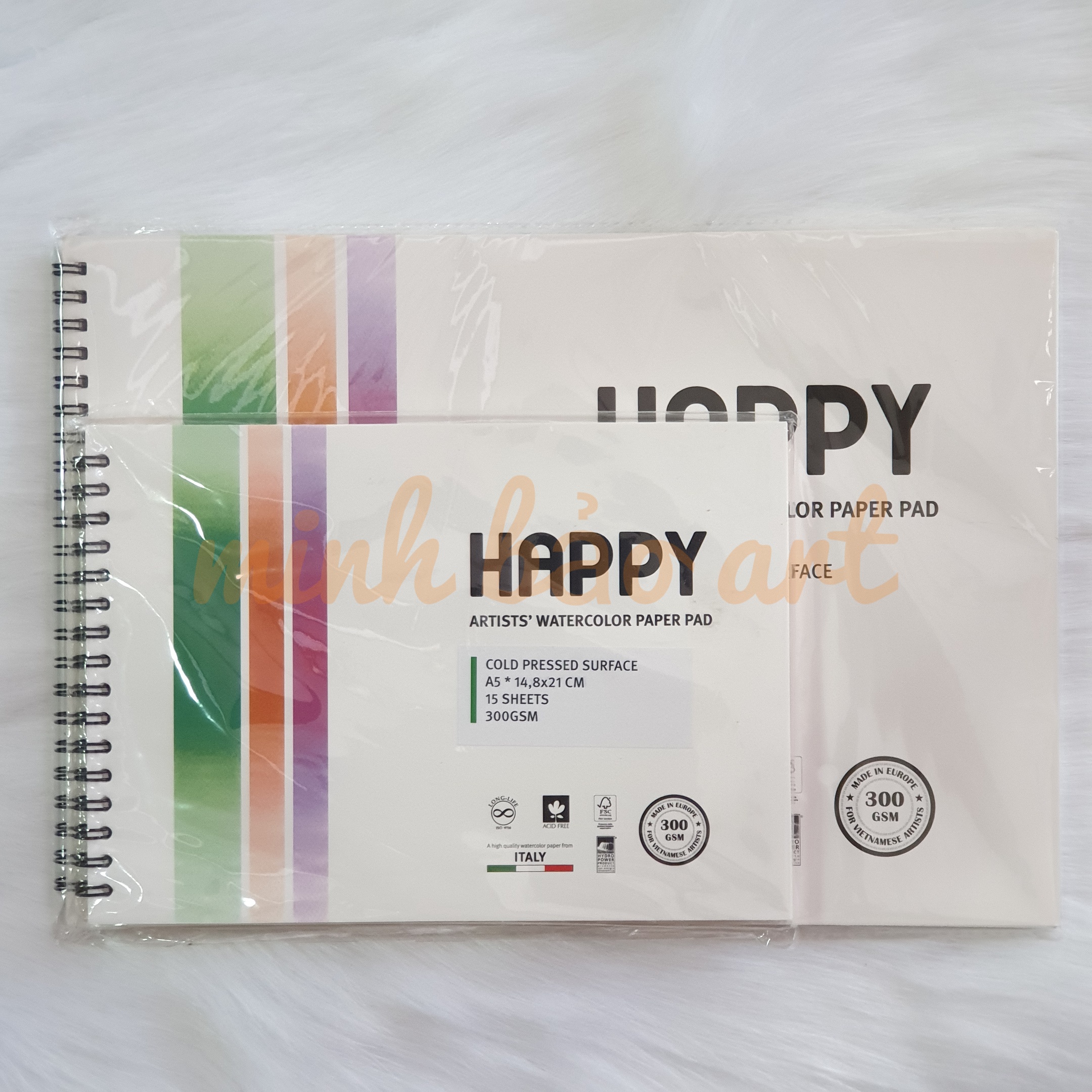 [HCM]SỔ VẼ MÀU NƯỚC HAPPY 300 GSM (VÂN COLD 15 TỜ)