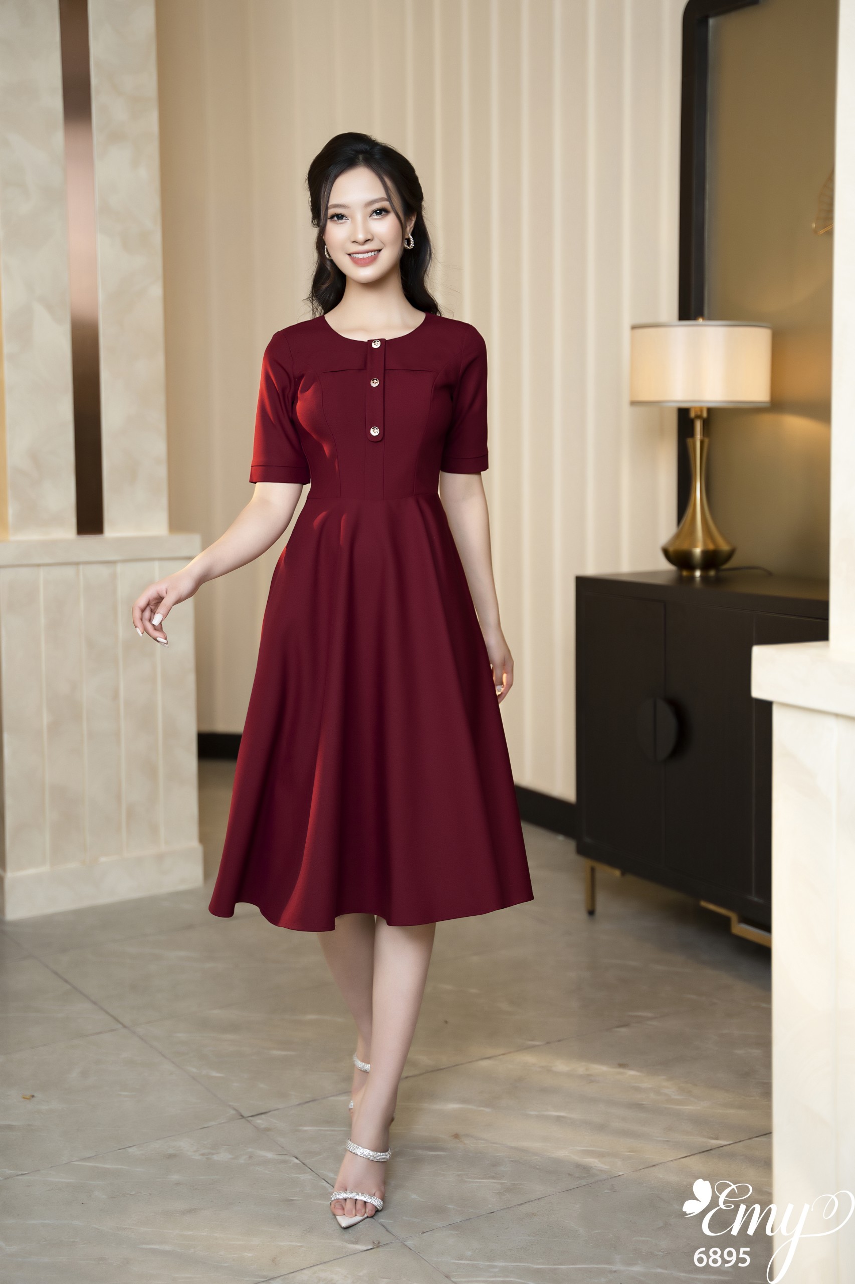 Đầm EMY EM6895 Đầm Xoè Đỏ Đô