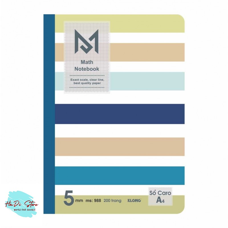 KLONG Sổ may Math Notebook CARO A4 - 200trang (MS:988)