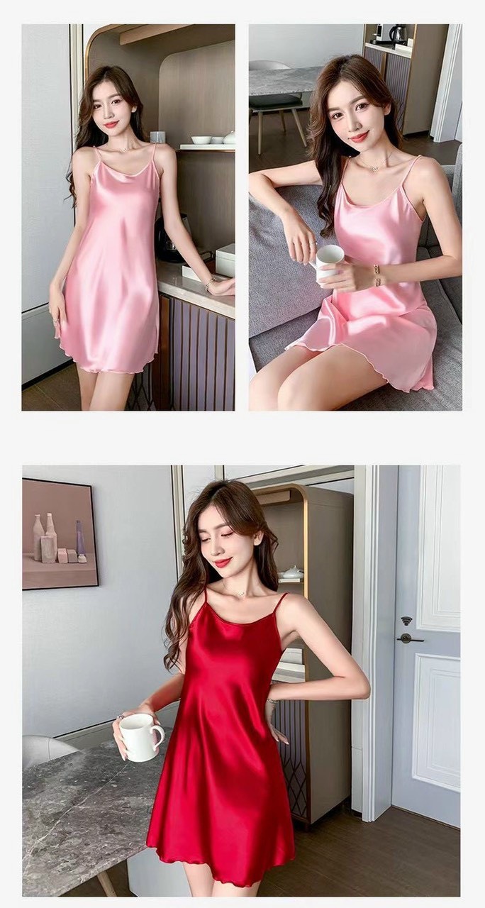[FreeShip 2023] Váy Ngủ Ngắn 2 Dây Suông Lụa Satin