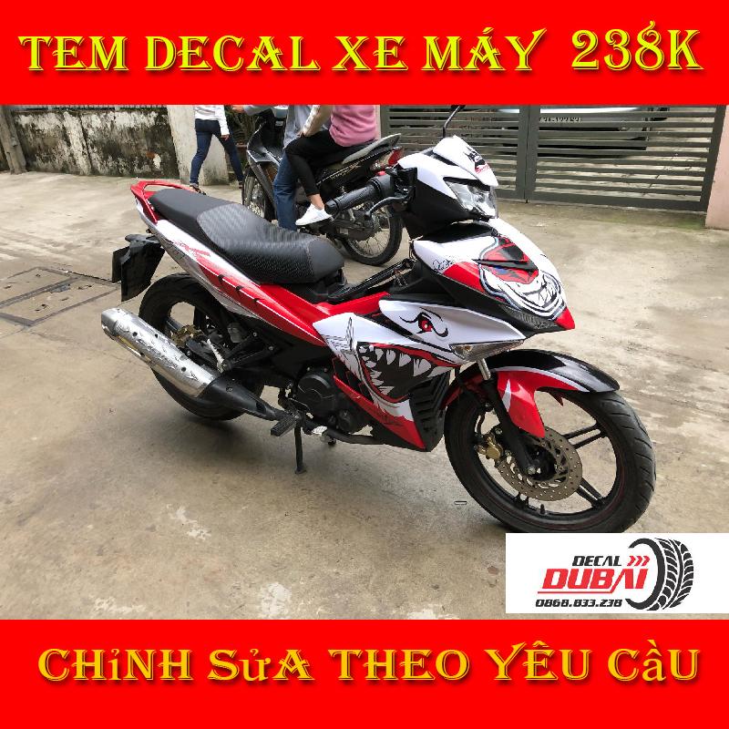 Tem Trùm Dán Xe Exciter 150 Cá Mập Đỏ Trắng