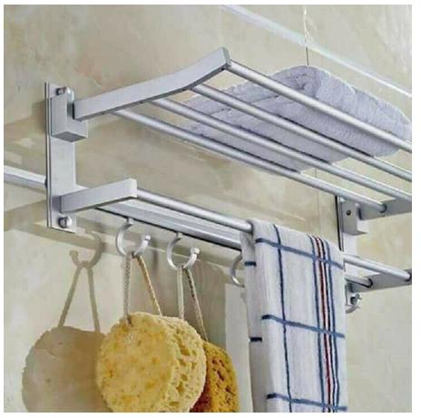 KỆ TREO KHĂN 2 TẦNG CAO CẤP CÓ MÓC TREO