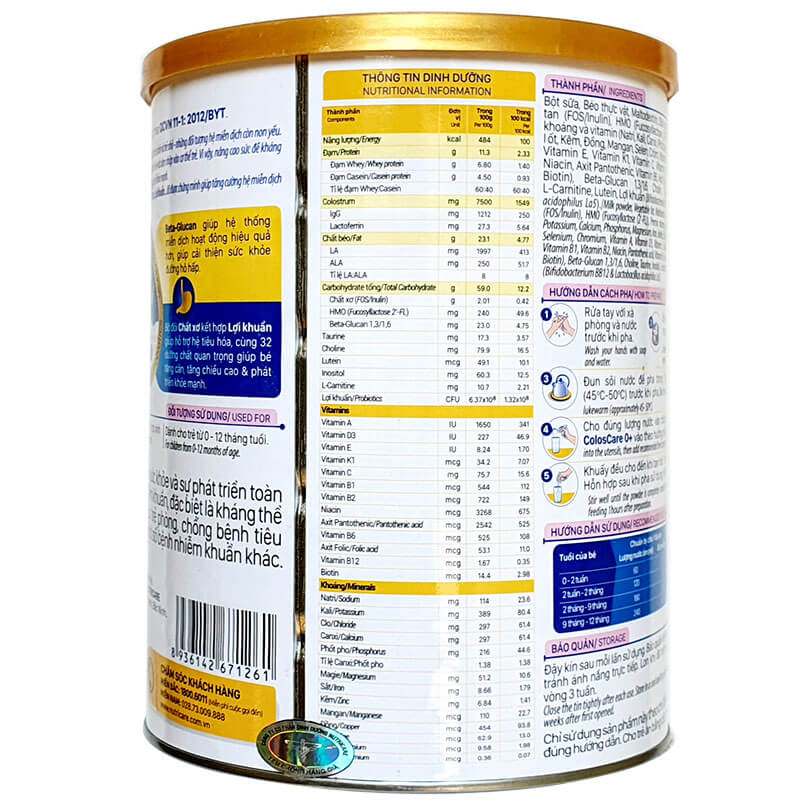 Sữa bột Nutricare ColosCare 0+ 800g