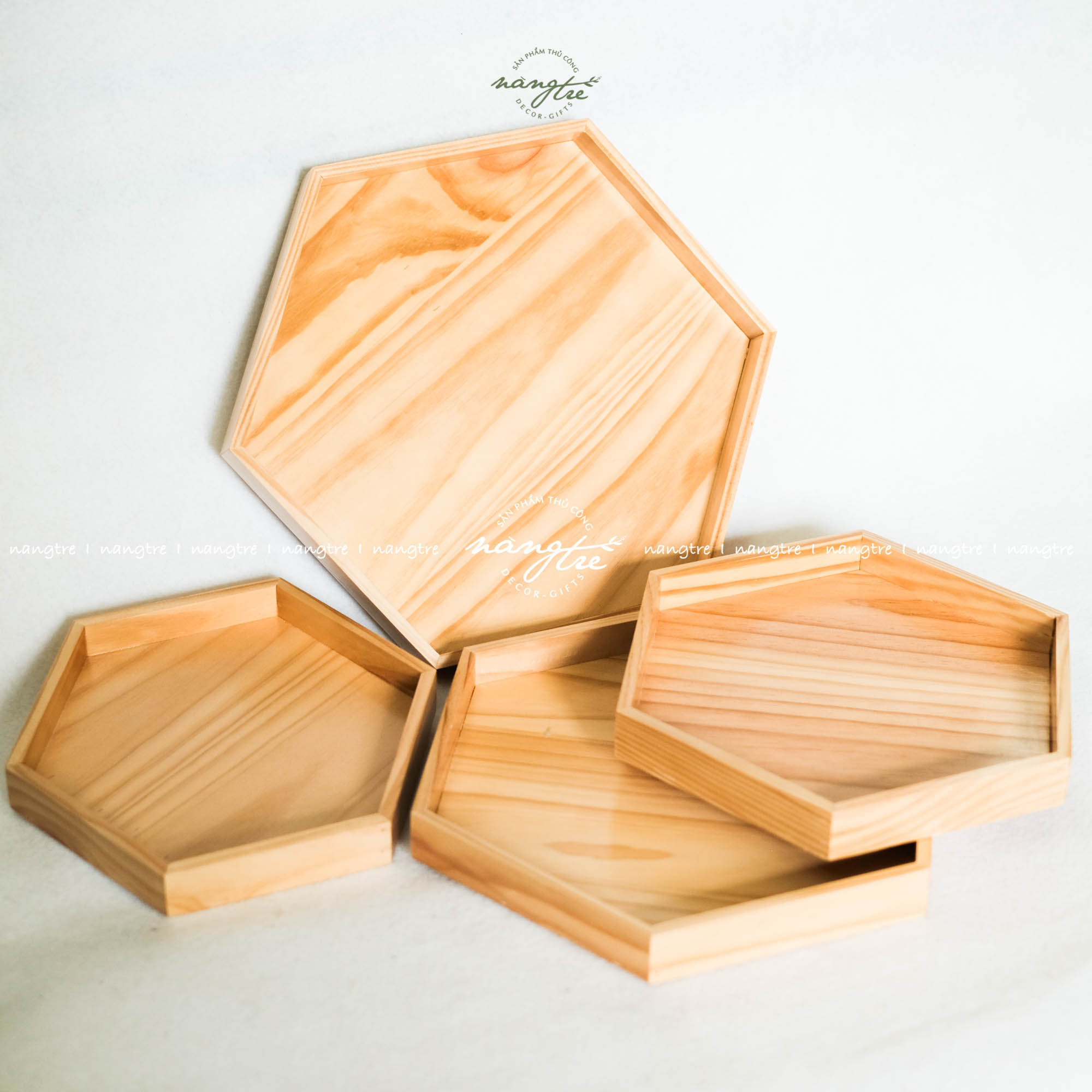 Khay gỗ lục giác đựng đồ ăn _ Khay gỗ phục vụ