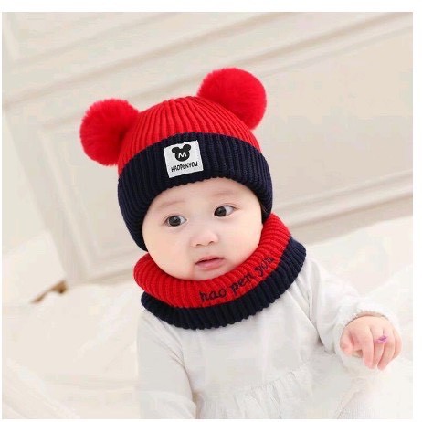 Mũ Len Cho Bé Kèm Khăn Quàng Cổ 6-36 Tháng ( mẫu chữ M)