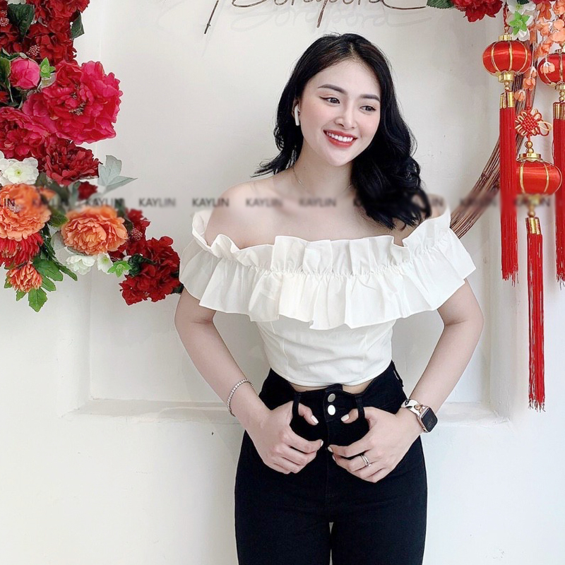 Áo trễ vai bèo vải voan, Áo croptop trễ vai dành cho nữ đủ màu, áo hở vai bèo tay vải voan nhẹ nhàng Av 145