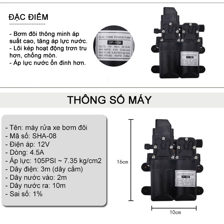 Máy rửa xe mini bơm kép áp lực cao cực mạnh - SHA02