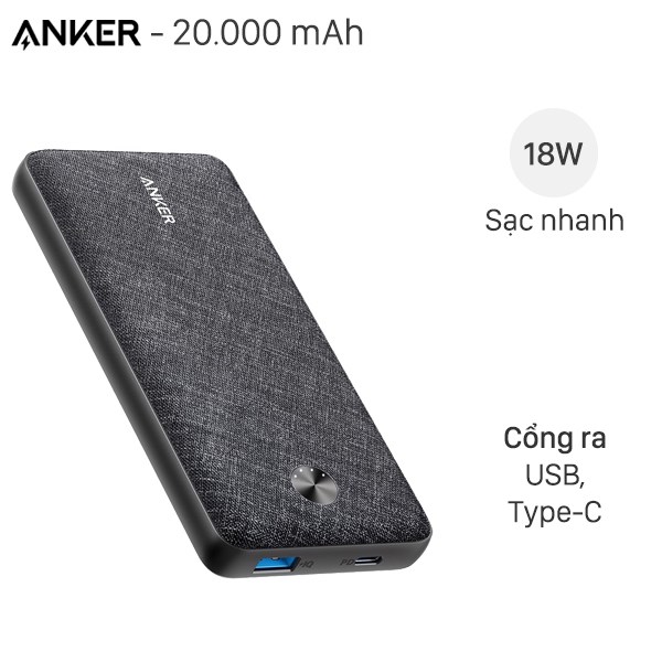 Pin dự phòng ANKER A1281 PowerCore Essential 20000 mAh PD- BH 18 tháng