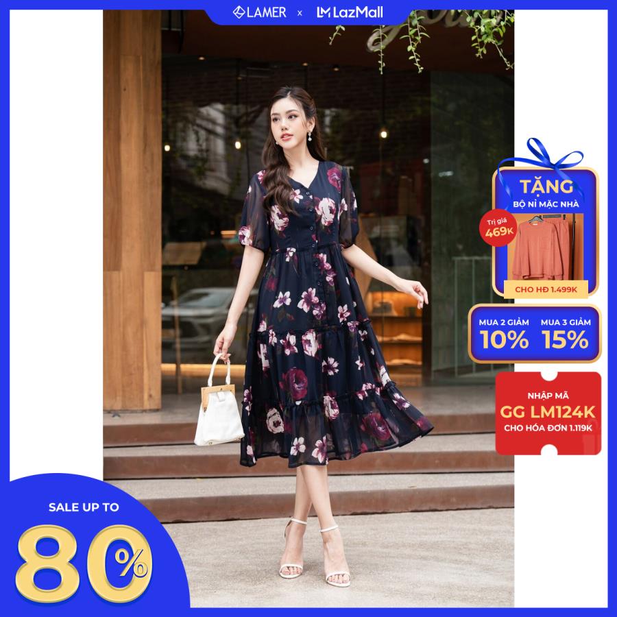 Đầm Maxi Lamer Cổ Tim Hoa L63M21H061