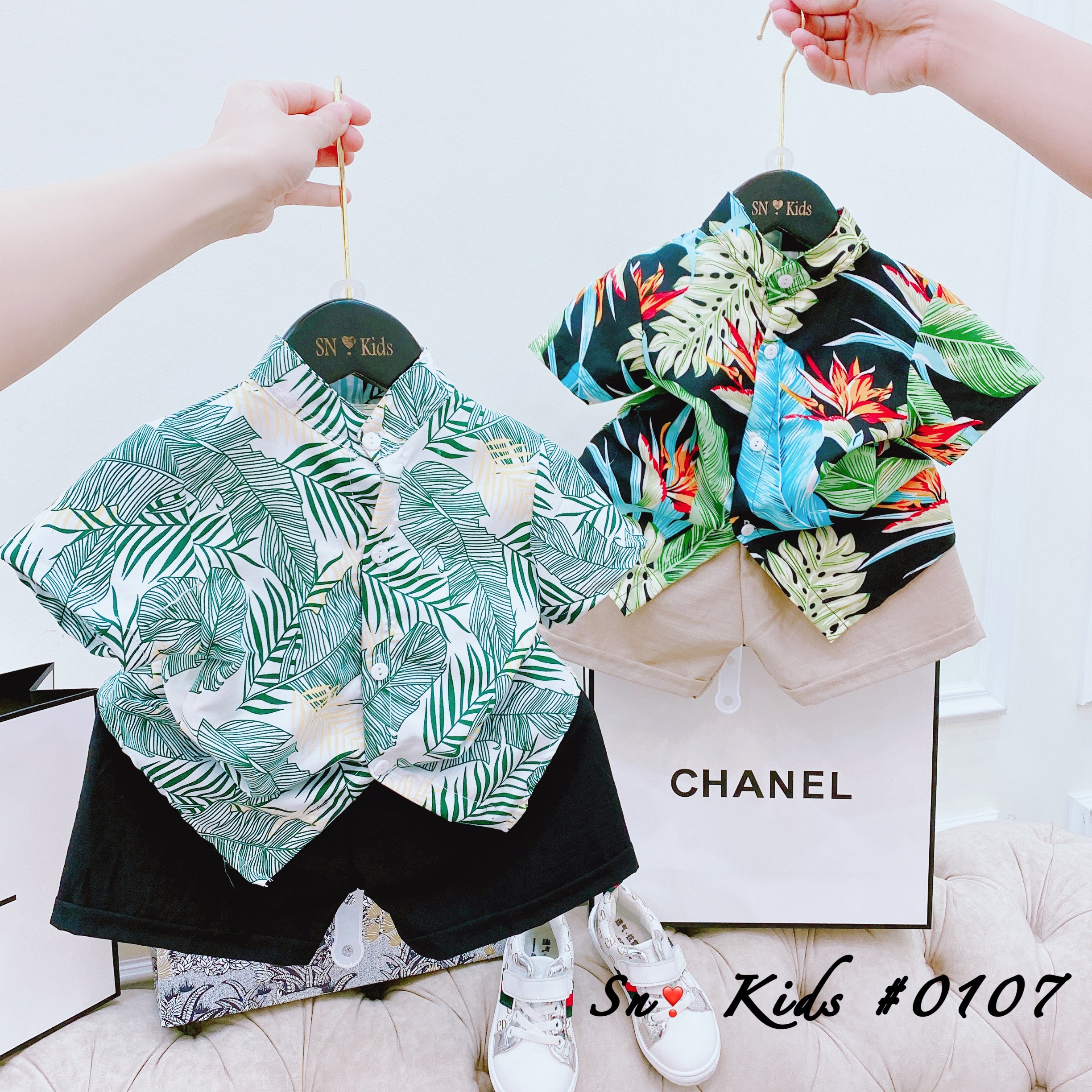 Bộ Sơ Mi Lá Mùa Hè Cho Bé Mặc Đi Biển QATE705