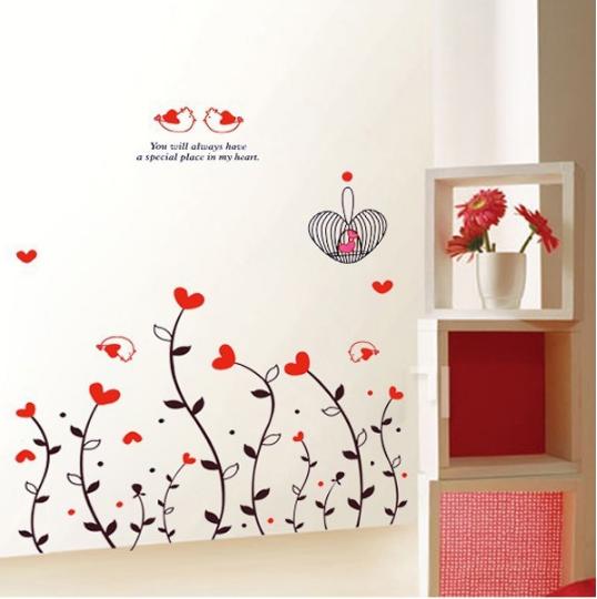 [HCM]Decal trang trí Dây leo Trái Tim Đỏ