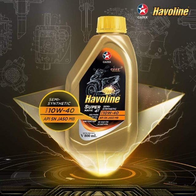 Dầu nhớt tổng hợp xe ga 0.8l havoline super matic 4t semi synthetic sae 10w40 caltex motor oil