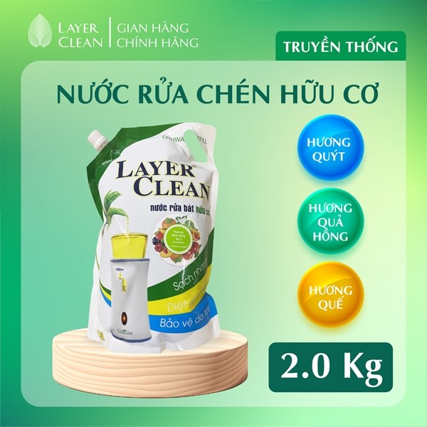Nước rửa chén bát hữu cơ Layer clean 2L Tiết kiệm – Hương hồng