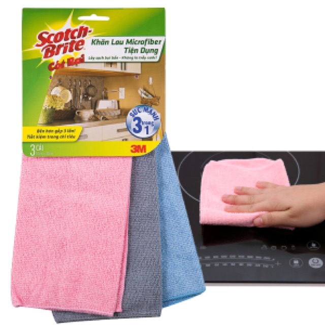 Bộ 3 khăn lau Microfiber Scotch Brite 3M (30 x 30cm)