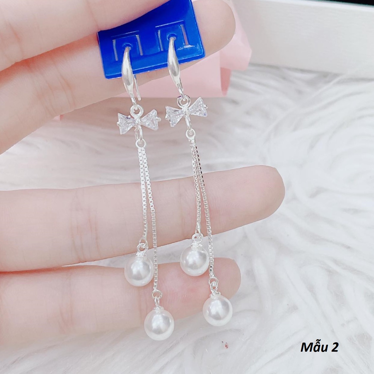 Bông tai bạc tua trai thả dài chất liệu bằng bạc s925 MS68e