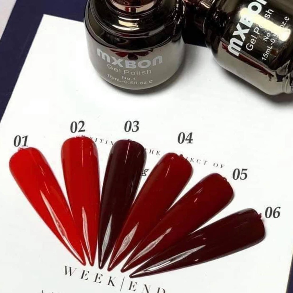 Set sơn gel mxbon 6 màu tone đỏ làm nail