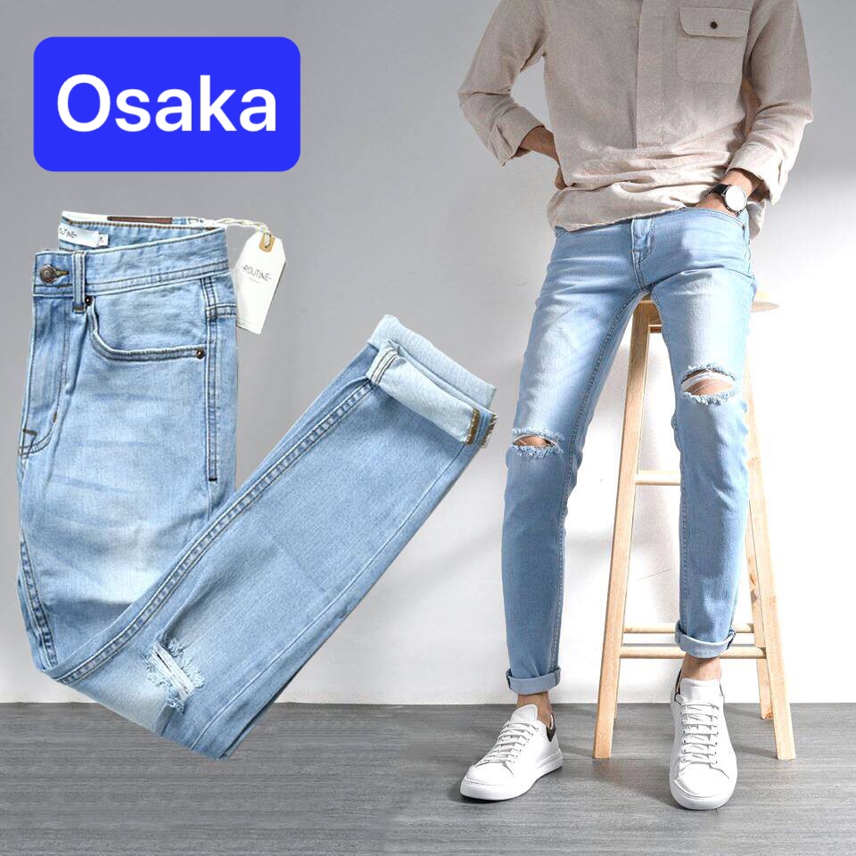 QUẦN JEAN NAM CHẤT BÒ XANH WASH RÁCH GỐI SAKURA SÀNH ĐIỆU NHẬT BẢN OK-1953 - OSAKA FASHION