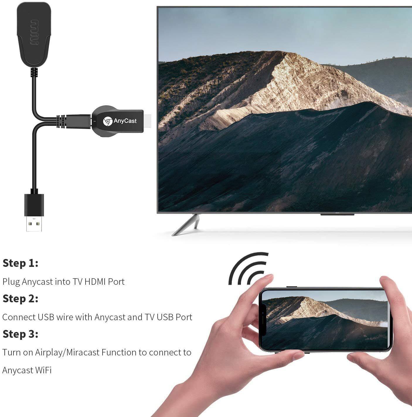 Anycast M9 Plus รุ่นใหม่ล่าสุด 2022 HDMI WIFI Display เชื่อมต่อมือถือขึ้นทีวี รองรับ iPhone/iPad Google Chrome,Google Home และ Android Screen Mirroring Cast Screen AirPlay DLNA MiracastrPlay DLNA Miracast