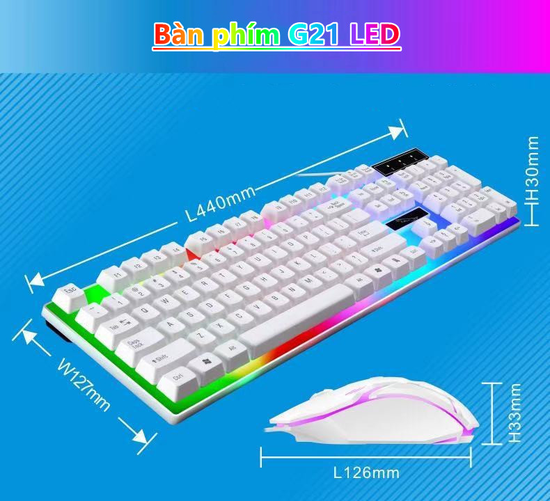 Bộ bàn phím cơ và chuột chơi game cho game thủ NTC G21B LED nhiều màu, Bàn phím kết hợp với chuột LED G21, Bàn phím chơi game cơ