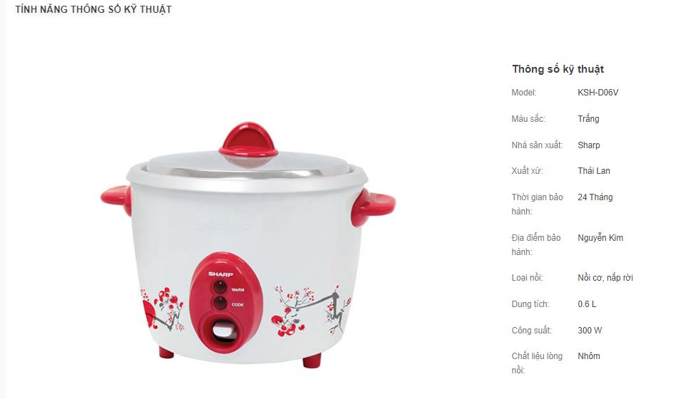 Nồi cơm điện Sharp 0.6 lít KSH-D06V - Giao màu ngẫu nhiên