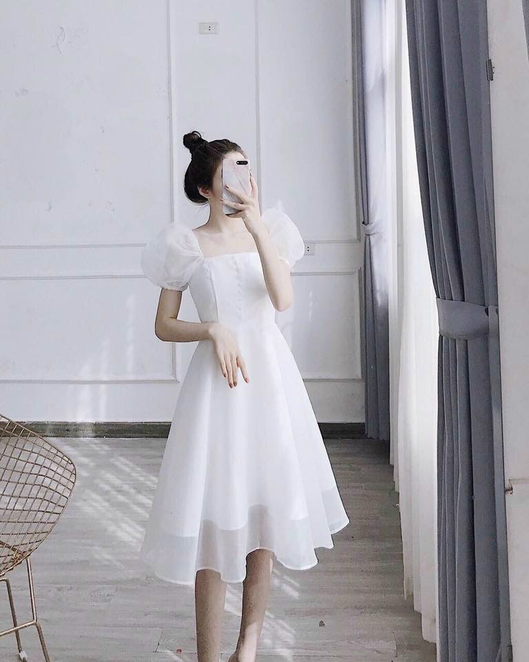 Đầm xòe nút ngực-QH#damnu