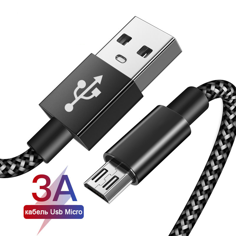 Micro USB Dây Kim Loại 3A Cáp Hai Màu Bện Nylon Cáp Dữ Liệu Sạc Nhanh
