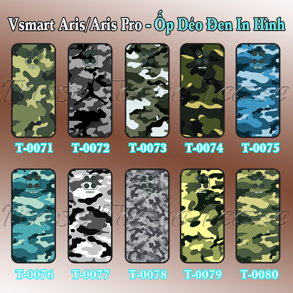 Ốp lưng Vsmart Aris/ Aris Pro dẻo đen in hình Camo Rằn Ri