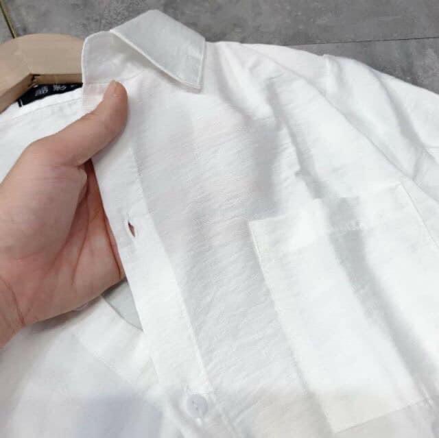 Áo sơ mi đũi trơn oversz