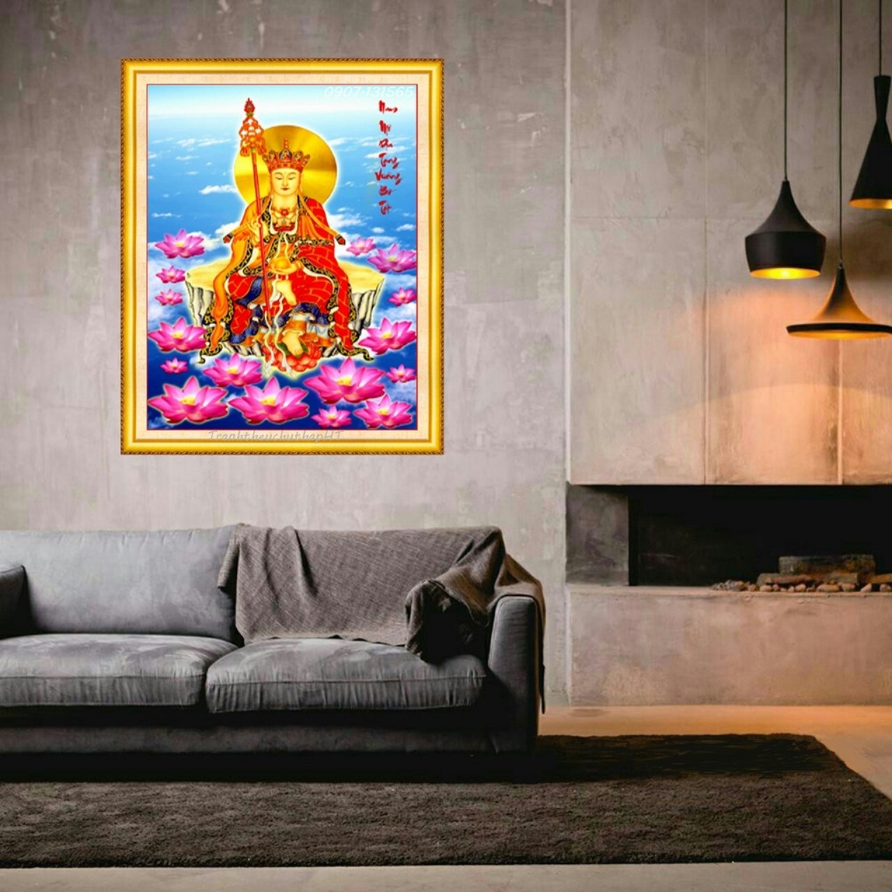 Tranh đính đá Phật Địa Tạng Vương 50x65cm