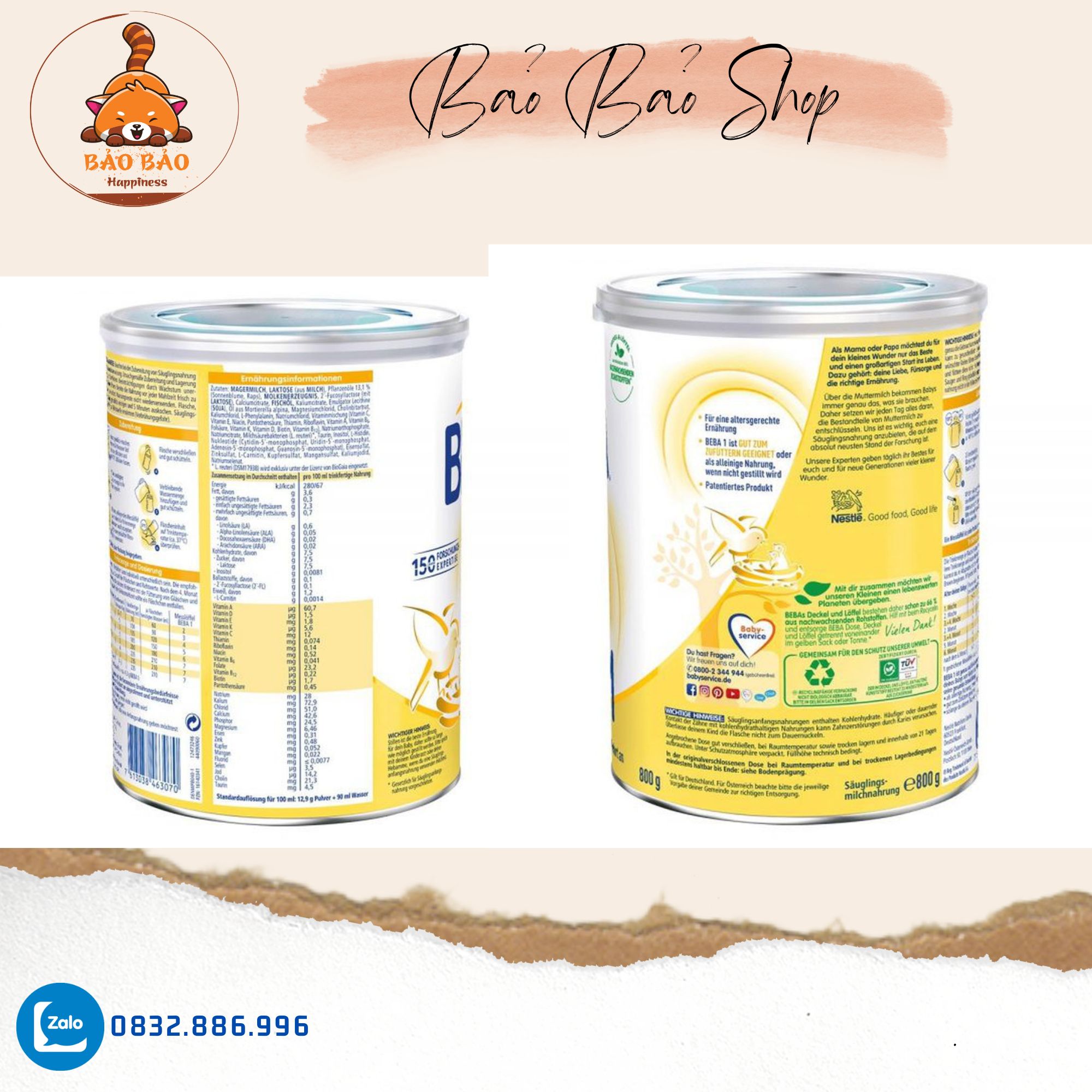 Sữa Beba Nội địa Đức 800g đủ số 1 2 3 1+ 2+ (Date mới đủ bill)